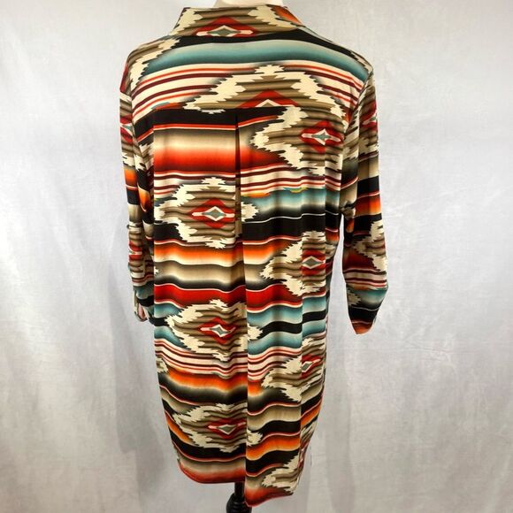 Beautiful southwestern tribal print Fall in the Desert notched vneck top size XL - Picture 4 of 6